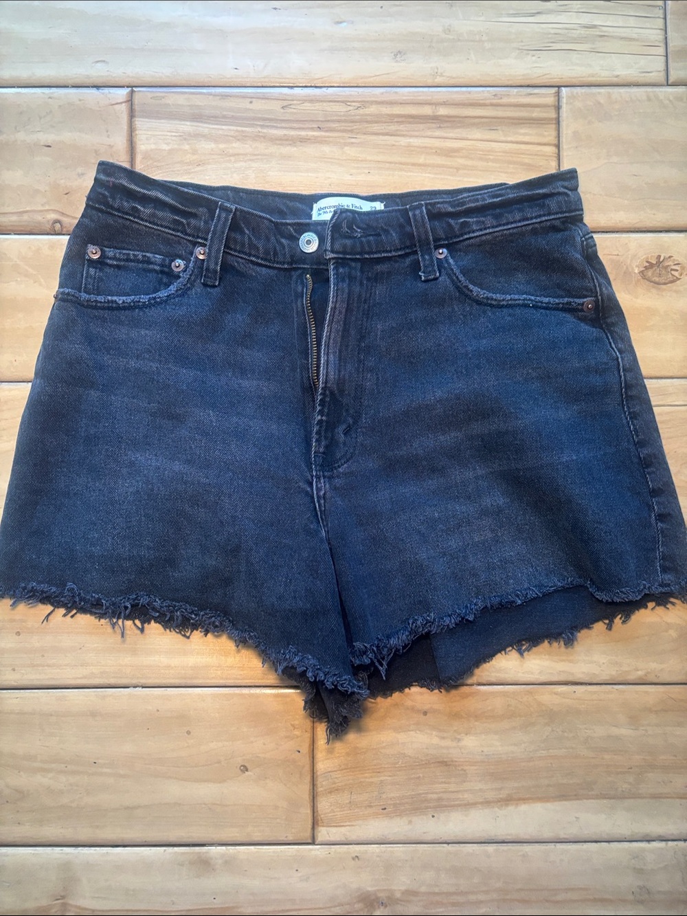 Abercrombie & Fitch Black Frayed Hem Denim Shorts curve love